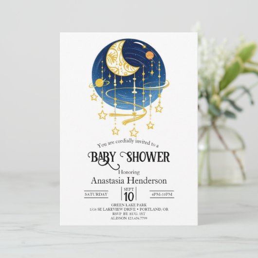 Moon Falling Stars Baby shower Kaart (Staand voorkant)