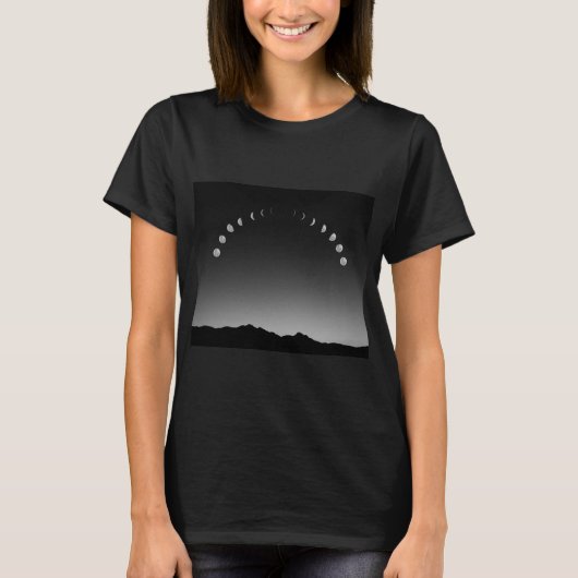 Moon fase T-shirt vrouwen, landschap zwart (Voorkant)