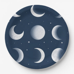 Moon Fasen Grid Hemels Patroon Ontwerp Papieren Bordje