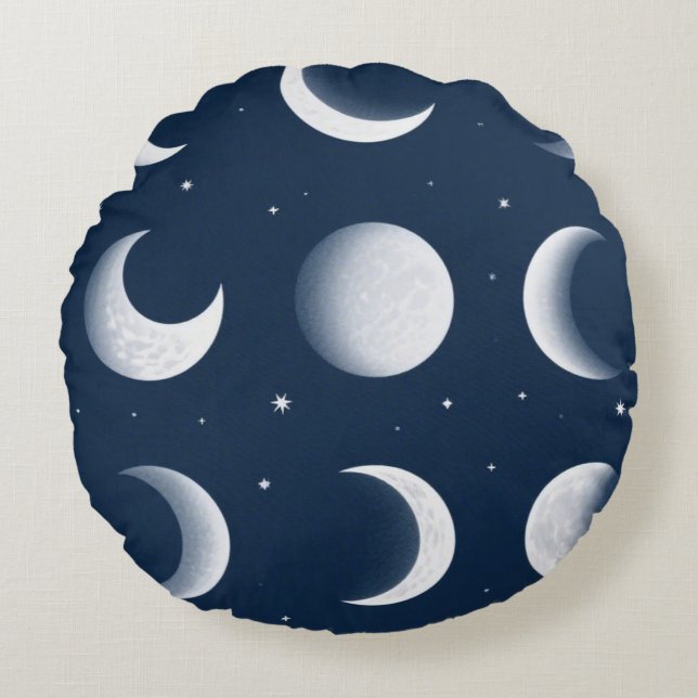 Moon Fasen Grid Hemels Patroon Ontwerp Rond Kussen (Voorkant)