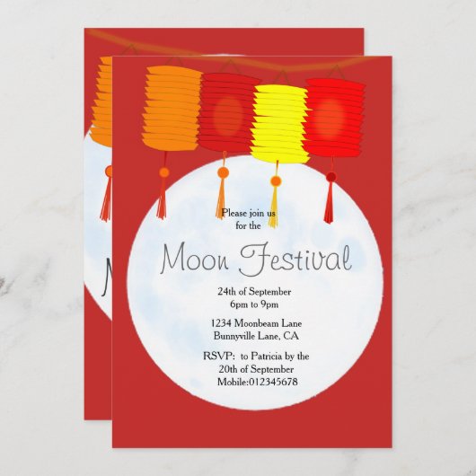 Moon Festival Chinese herfst uitnodiging (Voorkant / Achterkant)