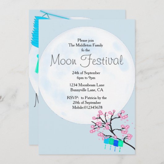 Moon Festival Chinese herfst uitnodiging (Voorkant / Achterkant)