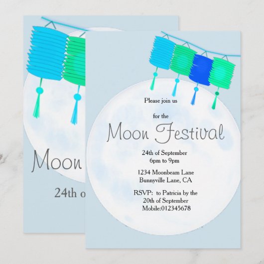 Moon Festival Chinese herfst uitnodiging (Voorkant / Achterkant)