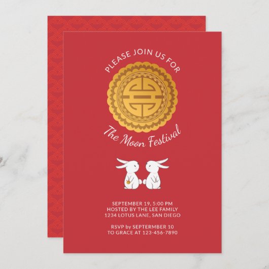 Moon Festival Mooncake Rabbit Uitnodiging (Voorkant / Achterkant)