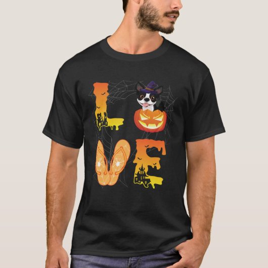 Moon Flip Flop Spider Pumpkin Boston Terrier LOVE T-shirt (Voorkant)