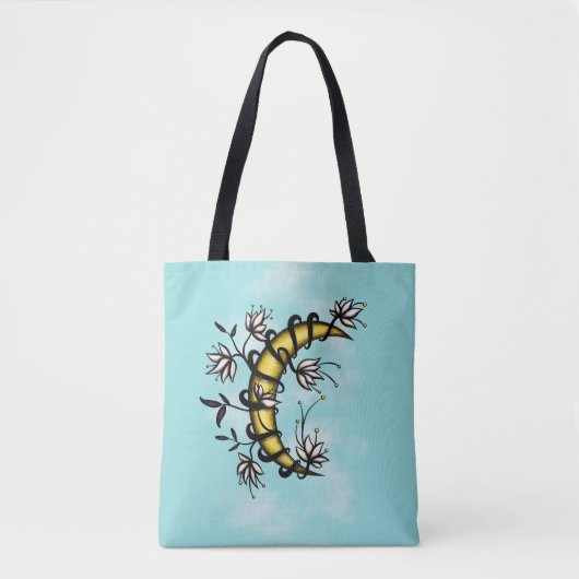 Moon Floral Tattoo Art Boho Tote Bag (Voorkant)
