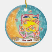 Moon Flowers Cat Keramisch Ornament (Voorkant)