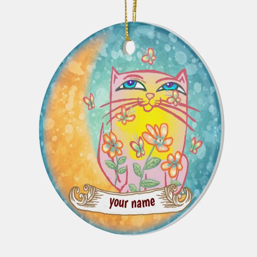 Moon Flowers Cat Keramisch Ornament (Links)