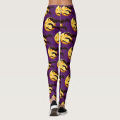 Moon Flying Bats Cute Halloween Oranje en Paars Leggings (Achterkant)