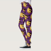 Moon Flying Bats Cute Halloween Oranje en Paars Leggings (Links)
