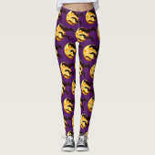 Moon Flying Bats Cute Halloween Oranje en Paars Leggings (Voorkant)