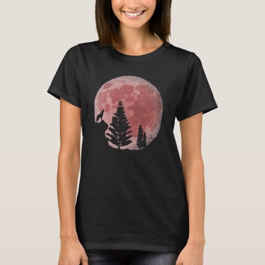 Moon Forest Animal Predator Red Moon Howling T-shirt (Voorkant)