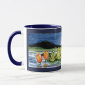 Moon Frogs Familie Nachttijd Ontwerp Donkerblauwe Mok (Links)