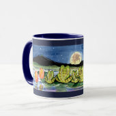 Moon Frogs Familie Nachttijd Ontwerp Donkerblauwe Mok (Voorkant links)
