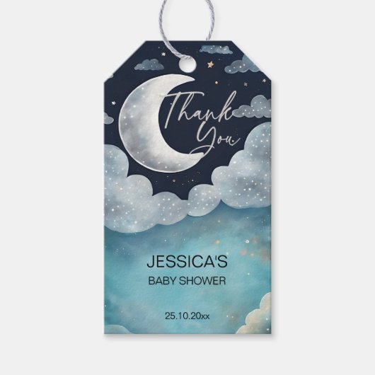 Moon galaxy baby shower dank u gunst cadeaulabel (Voorkant)