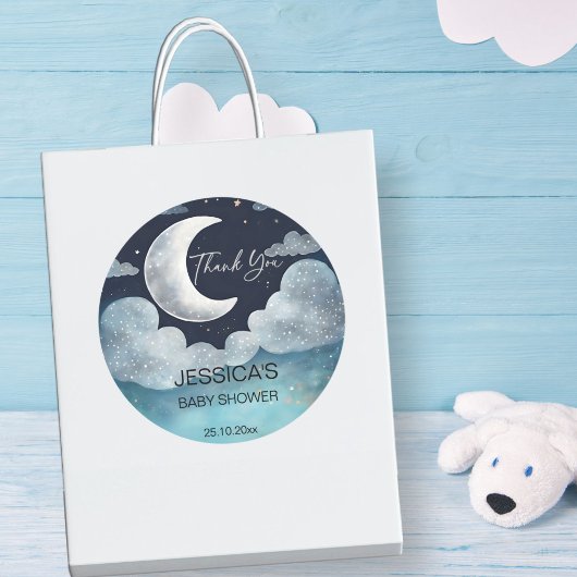 Moon galaxy baby shower dank u gunst ronde sticker