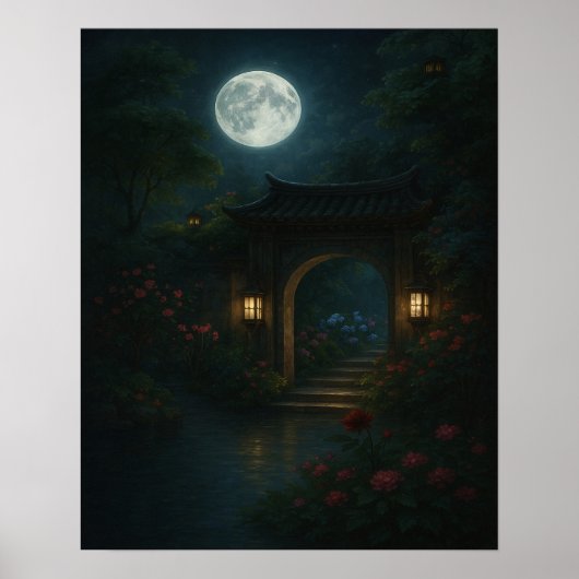 Moon Gate Garden - Mystieke fantasie muurkunst Poster (Voorkant)
