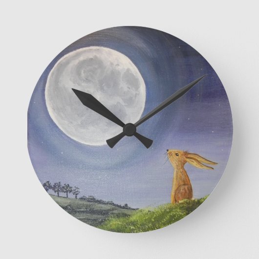 Moon Gazing Hare Clock Ronde Klok (Voorkant)