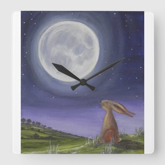Moon Gazing Hare Clock Vierkante Klok (Voorkant)