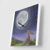 Moon Gazing Hare Clock Vierkante Klok (Hoek)