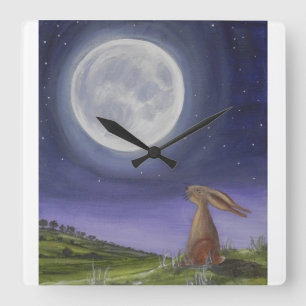 Moon Gazing Hare Clock Vierkante Klok