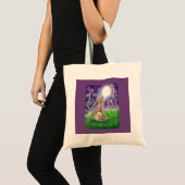 Moon gazing hare illustratie paarse achtergrond tote bag (Voorkant (product))