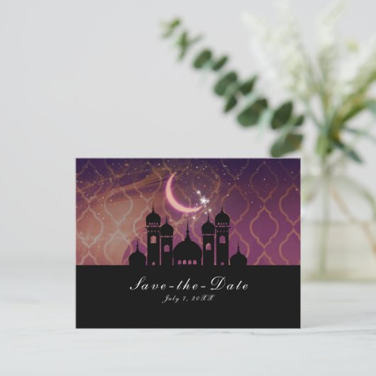 Moon Glow Arabian Nights Marokkaanse Save Datum Aankondigingskaart (Staand voorkant)