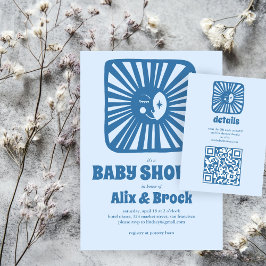 Moon Glow Boho Modern Schattige Aangepast QR-Baby  Informatiekaartje