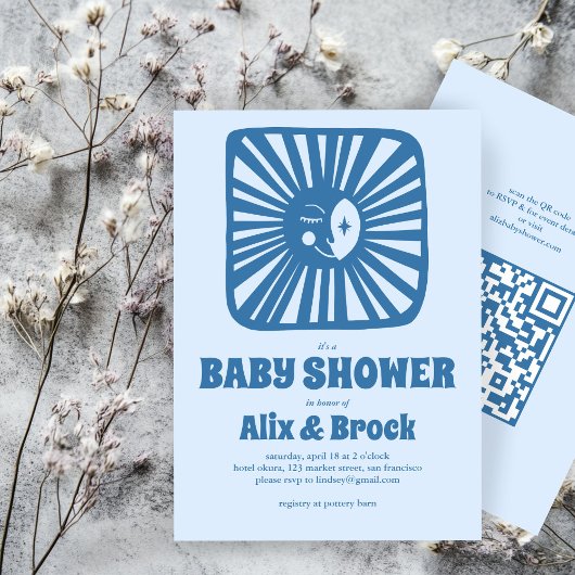 Moon Glow Boho Modern Schattige Aangepast QR-Baby Kaart