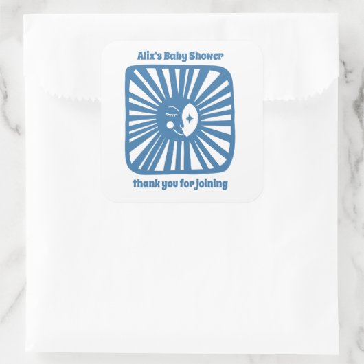 Moon Glow Boho Modern Schattige Baby shower CUSTOM Vierkante Sticker (Tas)