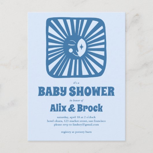 Moon Glow Boho Modern Schattige Baby shower op maa Uitnodiging Briefkaart (Voorkant)