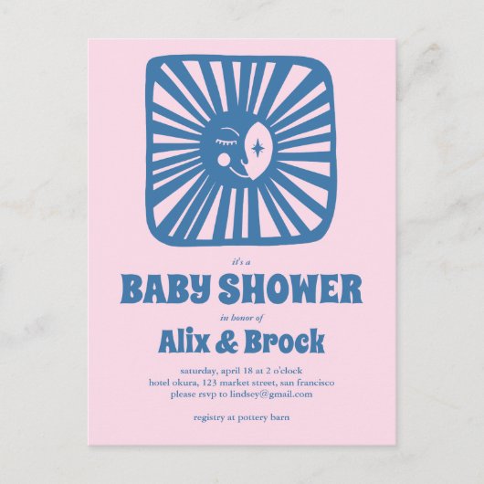 Moon Glow Boho Modern Schattige Baby shower op maa Uitnodiging Briefkaart (Voorkant)