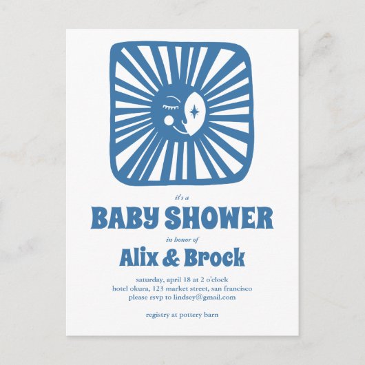 Moon Glow Boho Modern Schattige Baby shower op maa Uitnodiging Briefkaart (Voorkant)