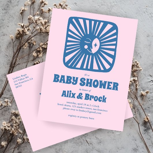 Moon Glow Boho Modern Schattige Baby shower op maa Uitnodiging Briefkaart