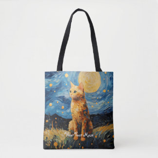 Moon Glow Cat Midnight Muse gepersonaliseerd Tote Bag