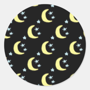 Moon Glow Round Stickers (zwart en zacht geel)