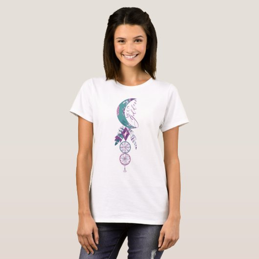 Moon Goddess Blauwgroen Boho Dreamweaver Gypsy Des T-shirt (Voorkant volledig)