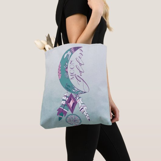 Moon Goddess Blauwgroen Boho Dreamweaver Gypsy Des Tote Bag (Dichtbij)