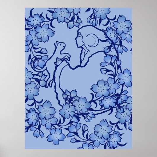 Moon Goddess Cat Witch Blues Poster (Voorkant)