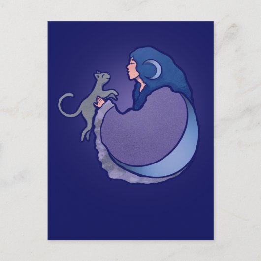 Moon Goddess Cat Witch Briefkaart (Voorkant)