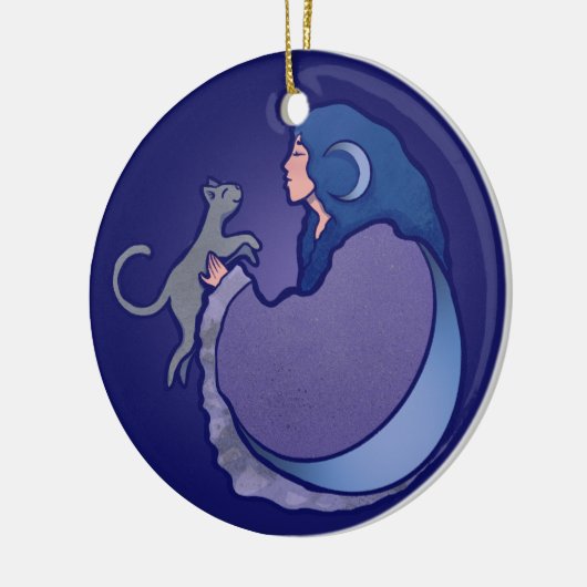 Moon Goddess Cat Witch Keramisch Ornament (Links)