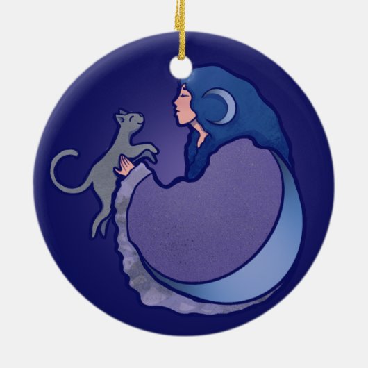 Moon Goddess Cat Witch Keramisch Ornament (Achterkant)