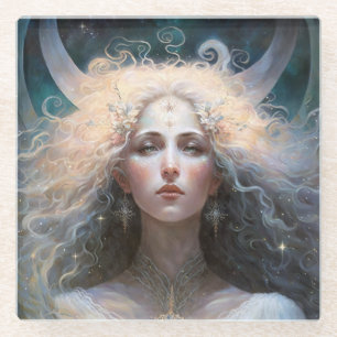 Moon Goddess Fantasy Art Glazen Onderzetter