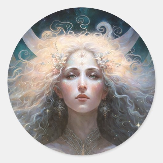Moon Goddess Fantasy Art Ronde Sticker (Voorkant)