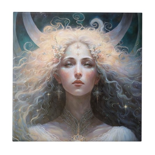 Moon Goddess Fantasy Art Tegeltje (Voorkant)