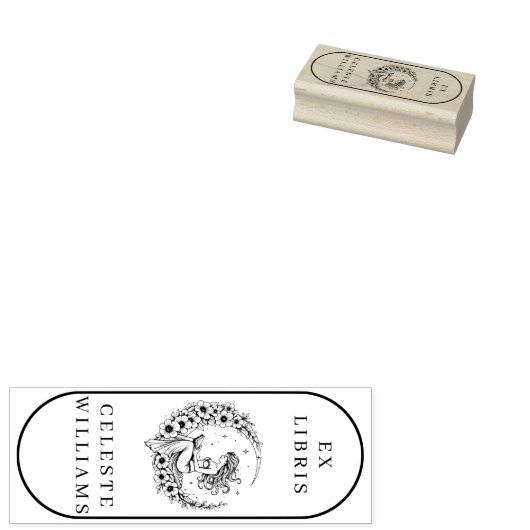 Moon Goddess Flower Moon Ex Libris Stamp Rubberstempel (Gestempeld)