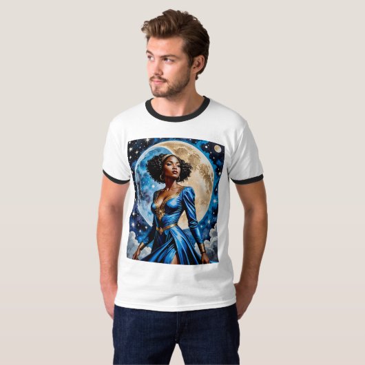 Moon Goddess in Blauwe Magische T-shirt Design (Voorkant volledig)