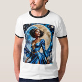 Moon Goddess in Blauwe Magische T-shirt Design (Voorkant)