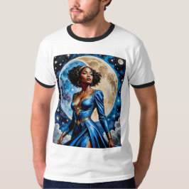 Moon Goddess in Blauwe Magische T-shirt Design