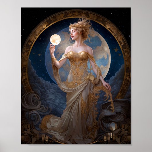 Moon Goddess Queen Fantasy Art Poster (Voorkant)